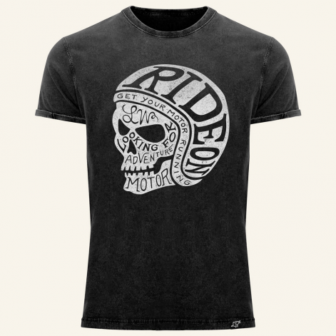 Camiseta moto Calavera  skull Ride ON negra trash