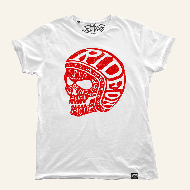 Camiseta motero calavera roja Ride On de Lost Wolf