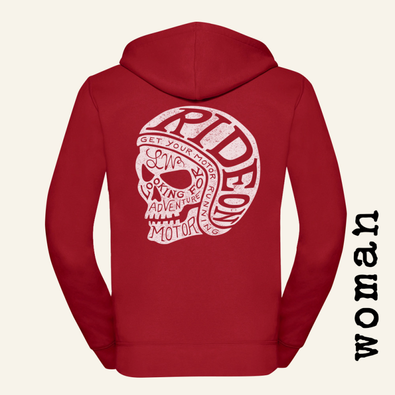 Sudadera motera con cremallera  RIDE ON! color ROJO woman