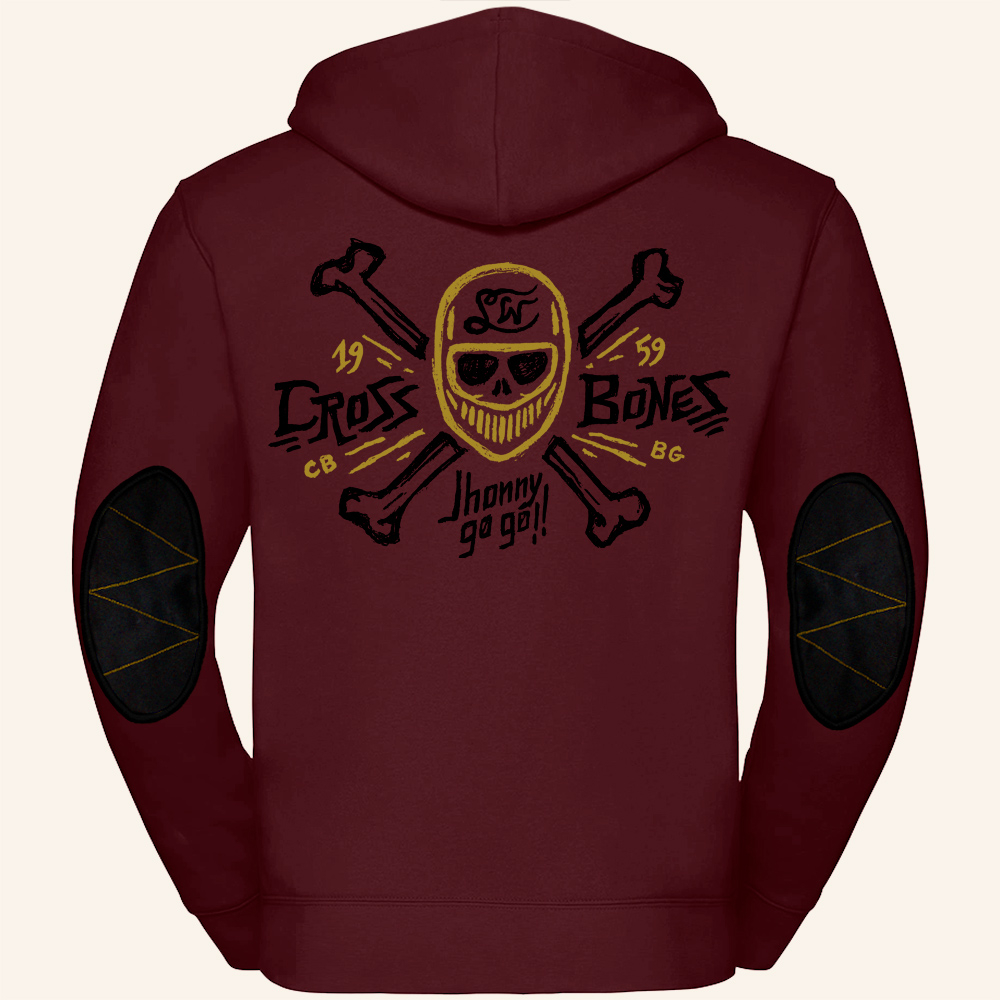 Sudadera motera con cremallera  CROSS BONES color granate