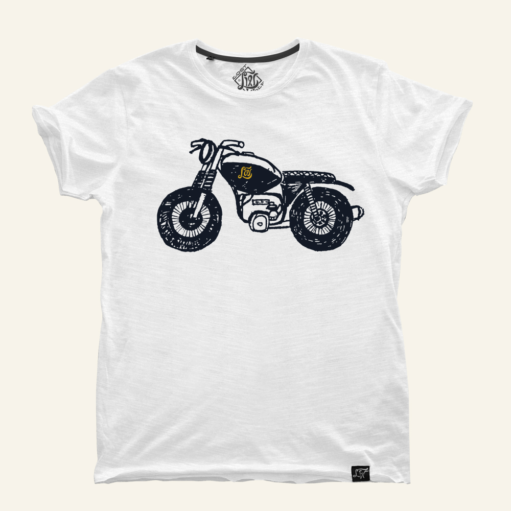 Camiseta motera SCRAMBLER blanca vigoré de Lost Wolf®