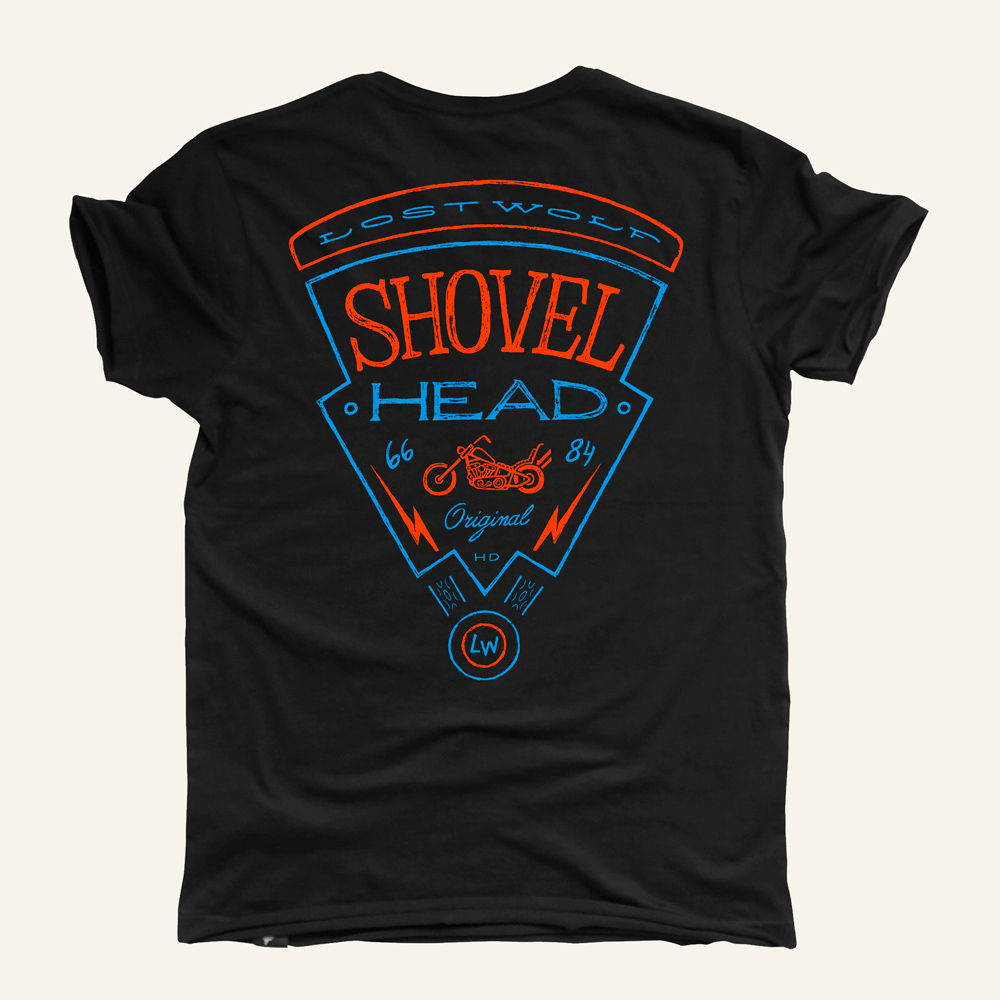 Camiseta motera SHOVELHEAD Blue Orange de Lost Wolf®